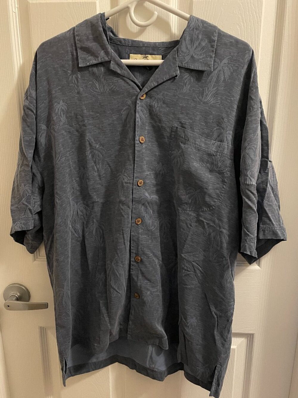 Tommy Bahama Silk Shirt Mens XL Palm Trees Blue Preowned